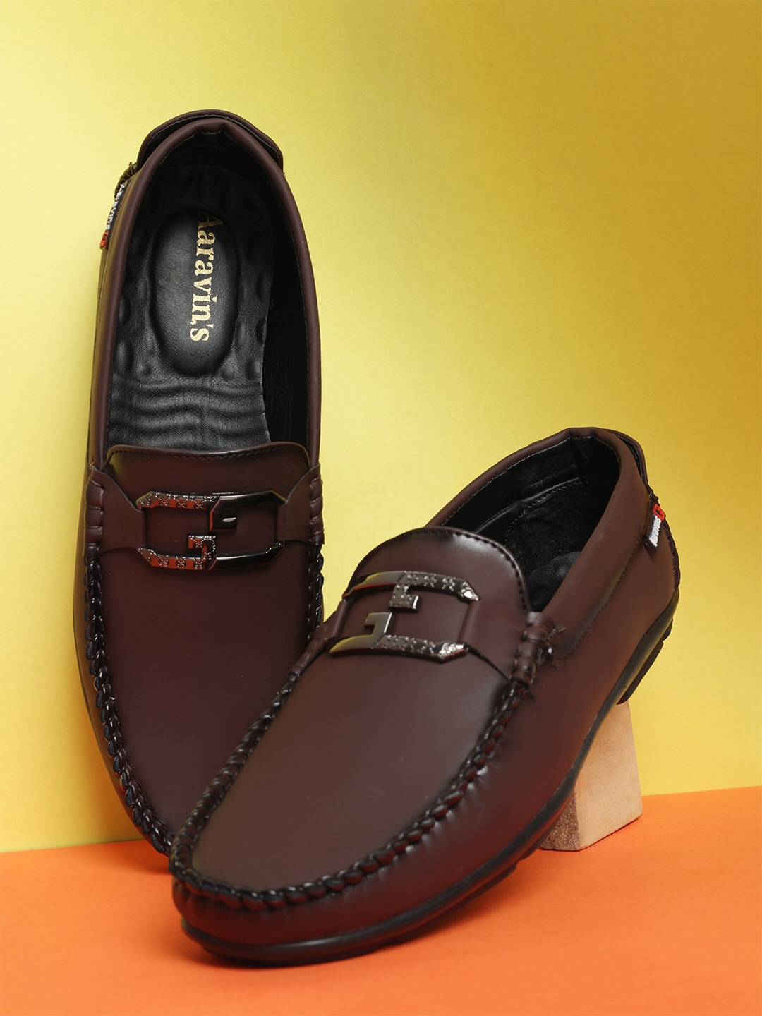 

AARAVIN'S Men Lightweight Slip-On Horsebit Loafers, Brown