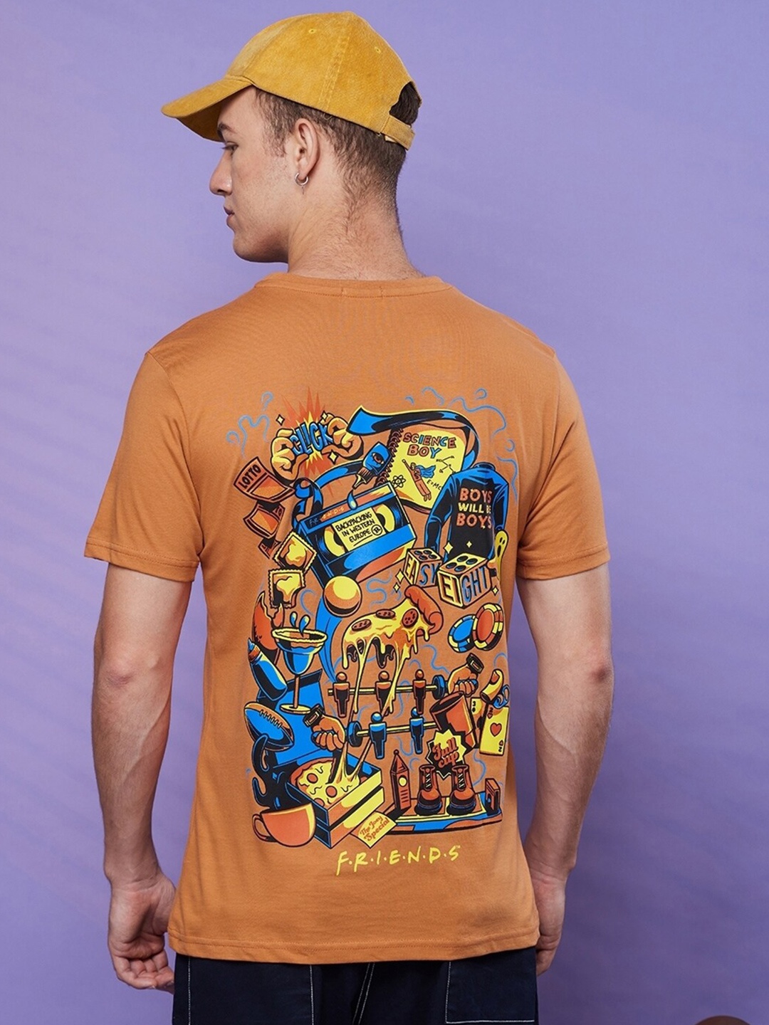 

Bewakoof Friends Printed Oversized Pure Cotton T-shirt, Orange