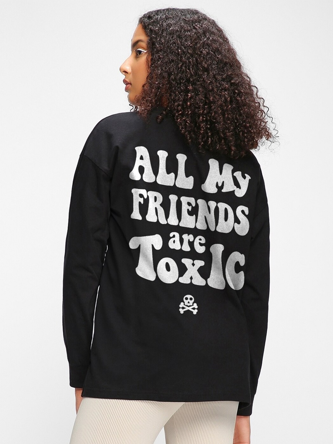 

Bewakoof Toxic Typography Printed Drop-Shoulder Sleeves Oversized Pure Cotton T-shirt, Black