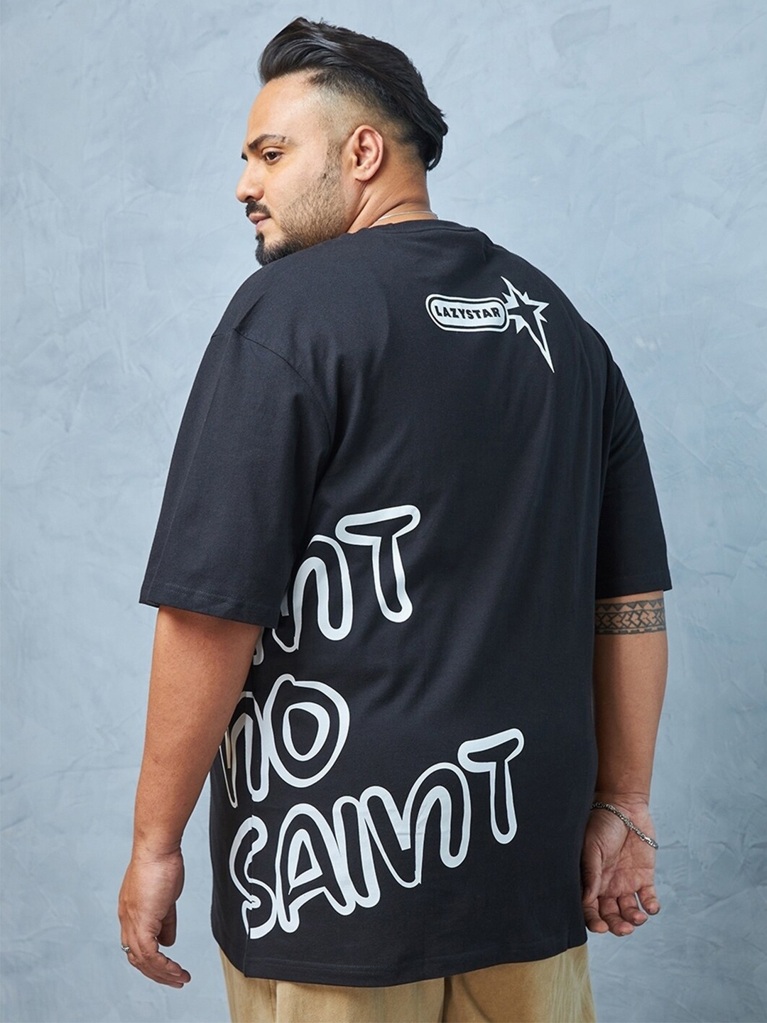 

Bewakoof Plus Size Graphic Printed Oversized T-shirt, Black
