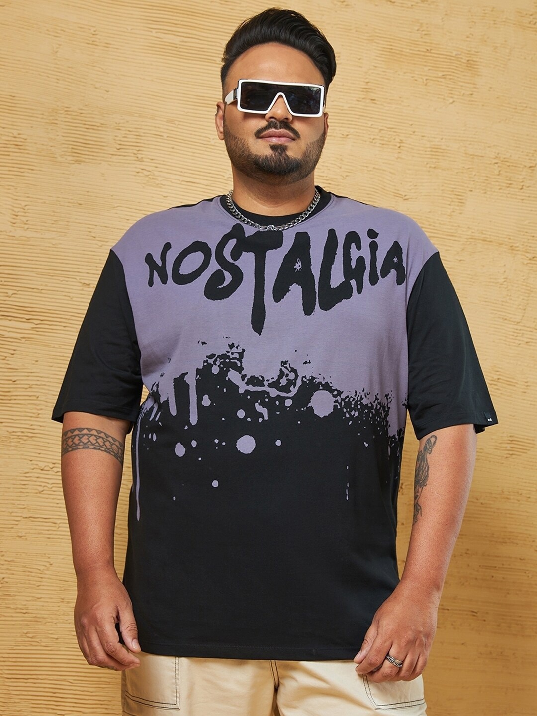 

Bewakoof Plus Plus Size Typography Printed Oversized Opaque Casual T-shirt, Black
