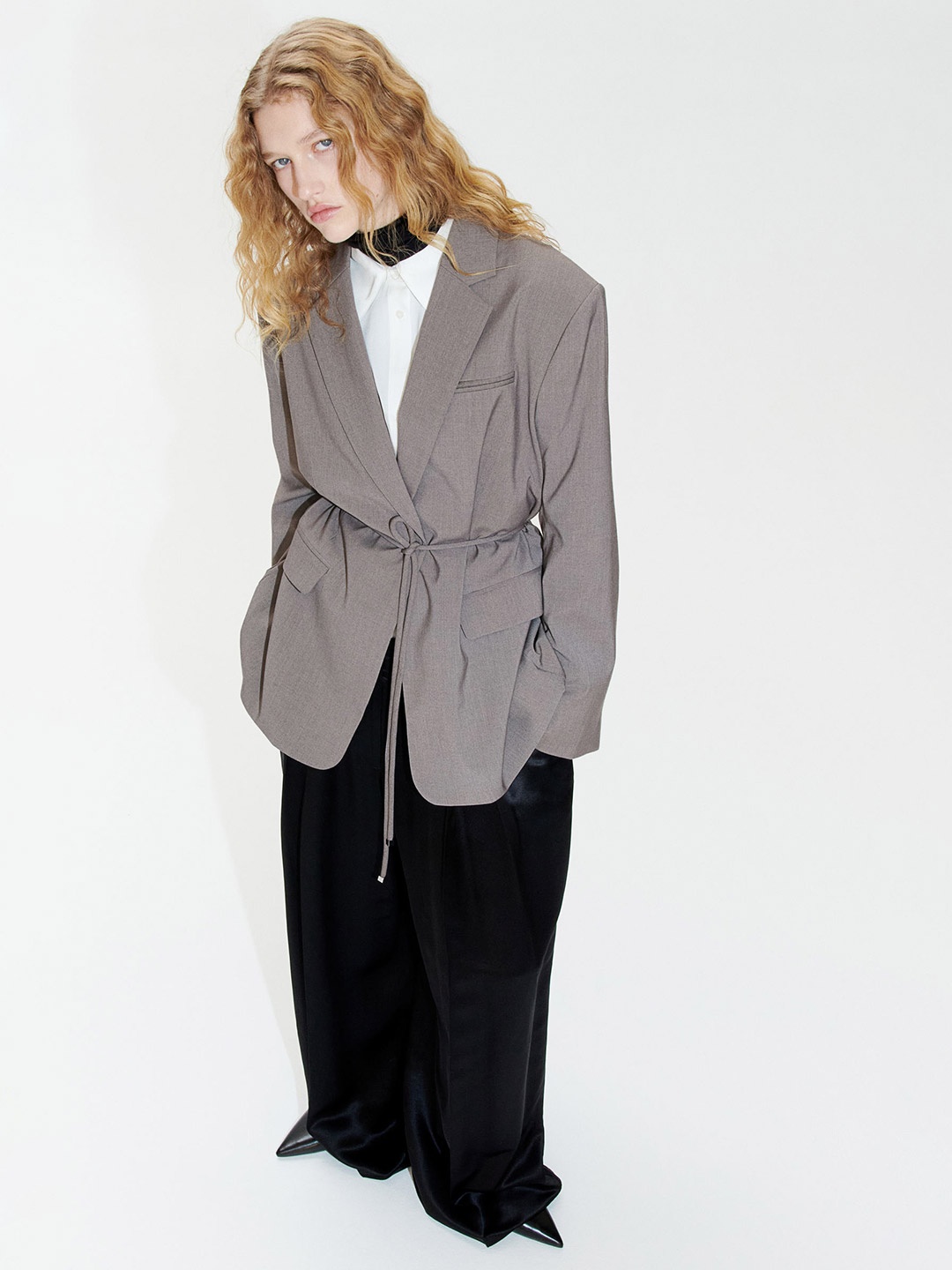 

H&M Women Tie-Belt Blazer, Grey