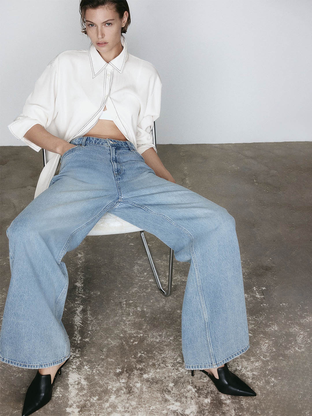 

H&M Contrasting Stitch Shirt, White