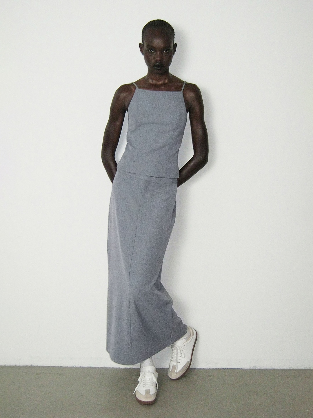 

H&M Twill Tailored Maxi Skirt, Grey