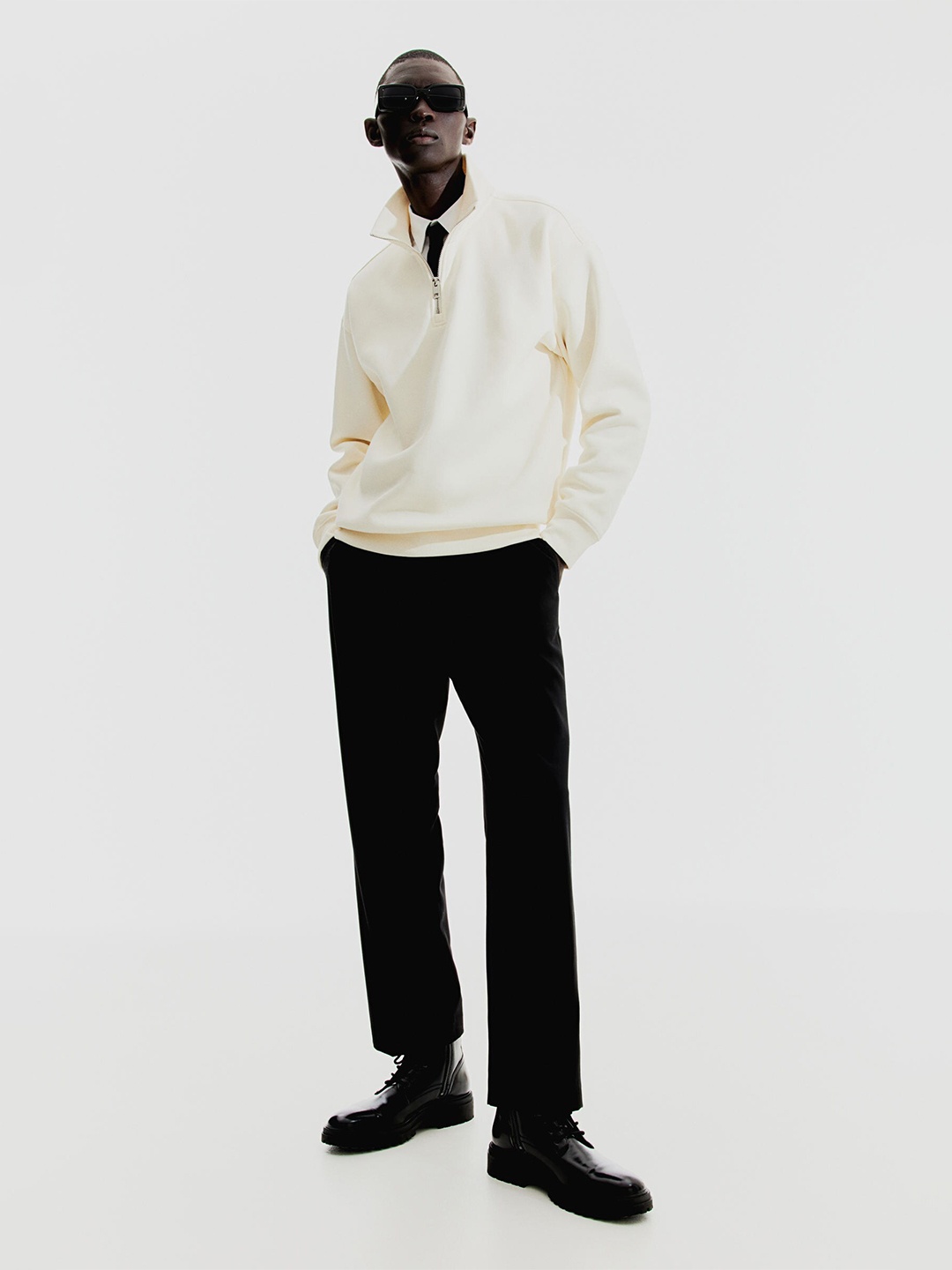 

H&M Relaxed Fit Zip-Top Sweatshirt, White