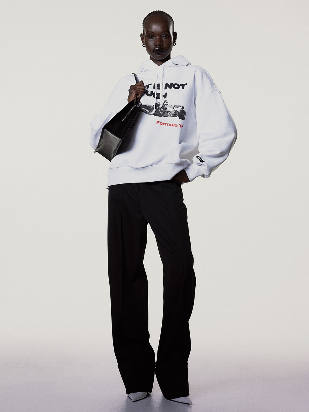 

H&M Oversized Print-Motif Hoodie, White