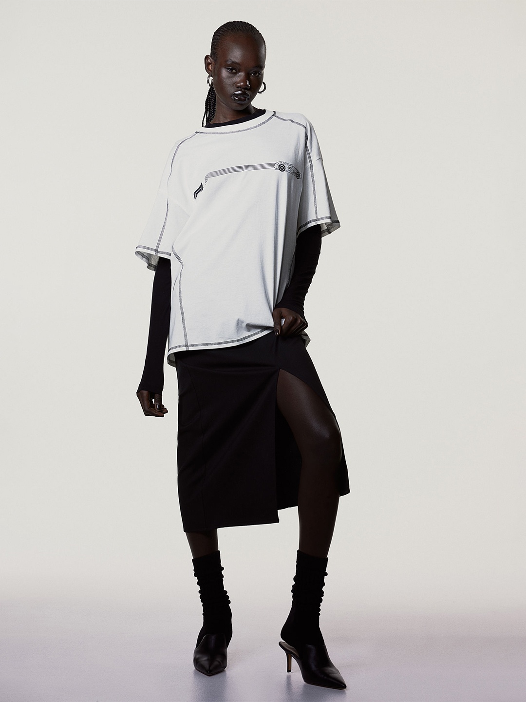 

H&M Pure Cotton Oversized Printed T-Shirt, White