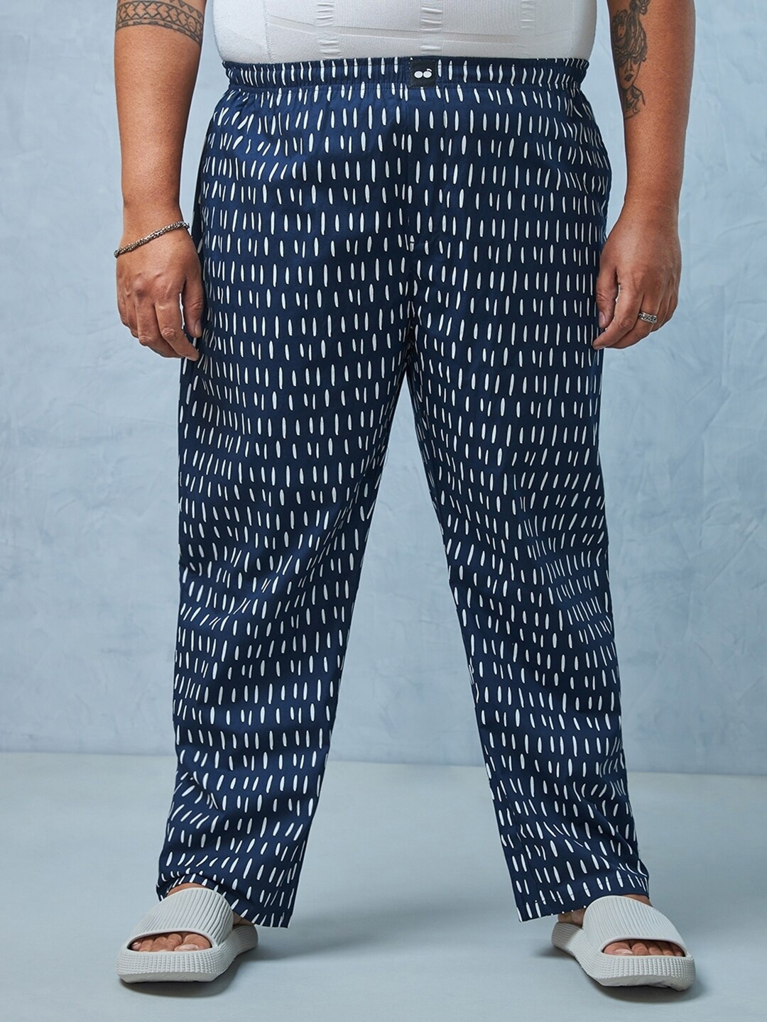 

Bewakoof Plus Printed Pure Cotton Straight Leg Lounge pant, Blue