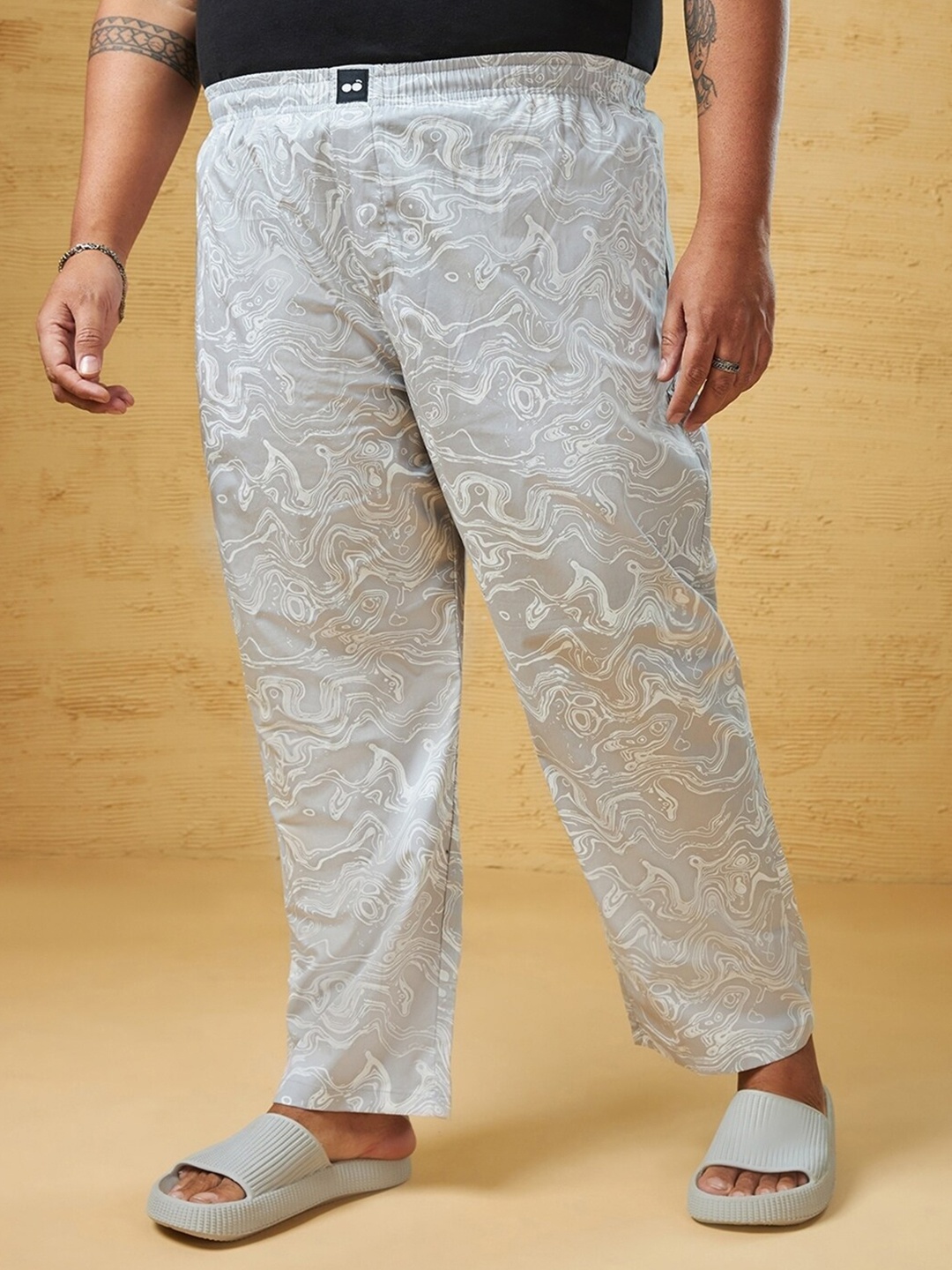 

Bewakoof Plus Printed Pure Cotton Straight Leg Lounge pant, Grey