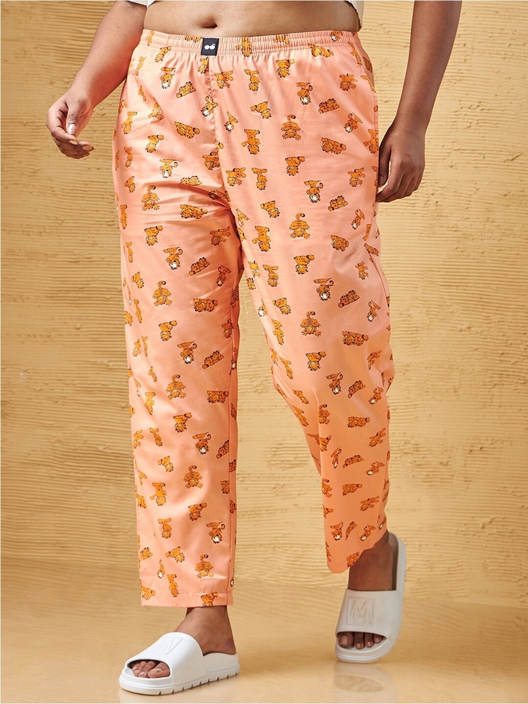 

Bewakoof Plus Printed Pure Cotton Straight Leg Lounge pant, Beige