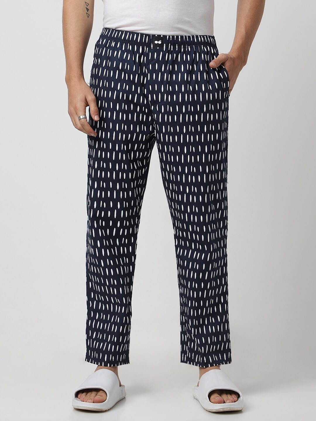 

Bewakoof Printed Pure Cotton Straight Leg Lounge pant, Blue