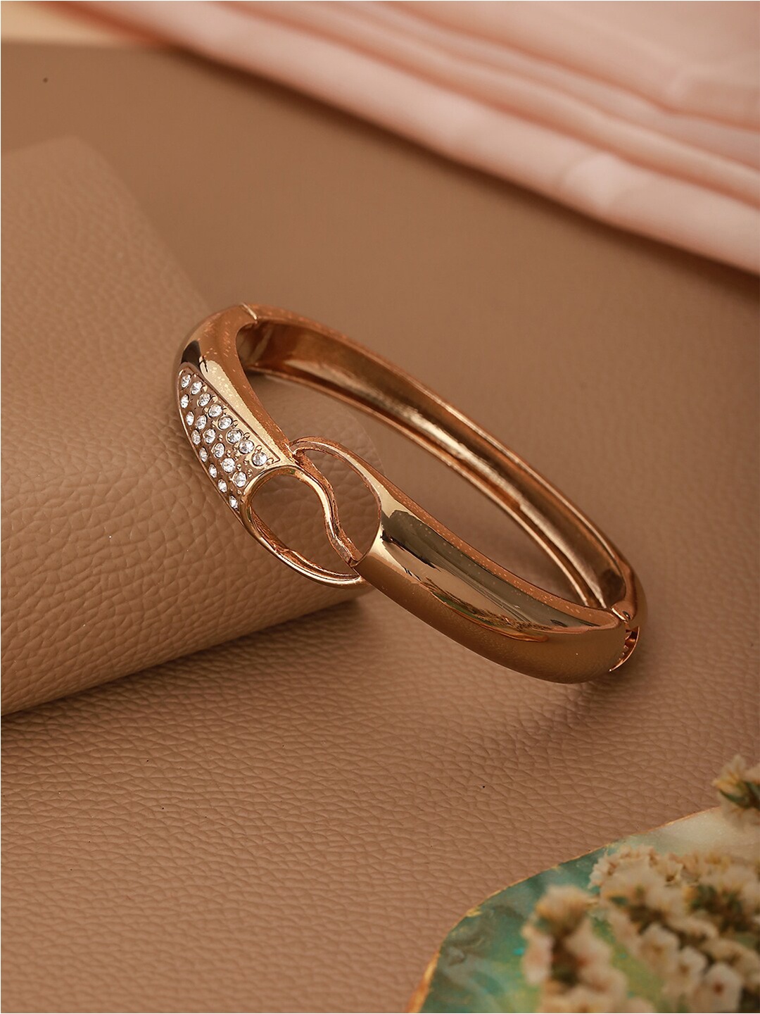

Jazz and Sizzle Gold-Plated Cubic Zirconia-Studded Brass Bangle-Style Bracelet