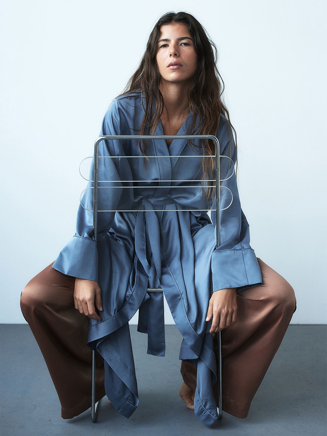 

H&M Satin Dressing Gown, Blue