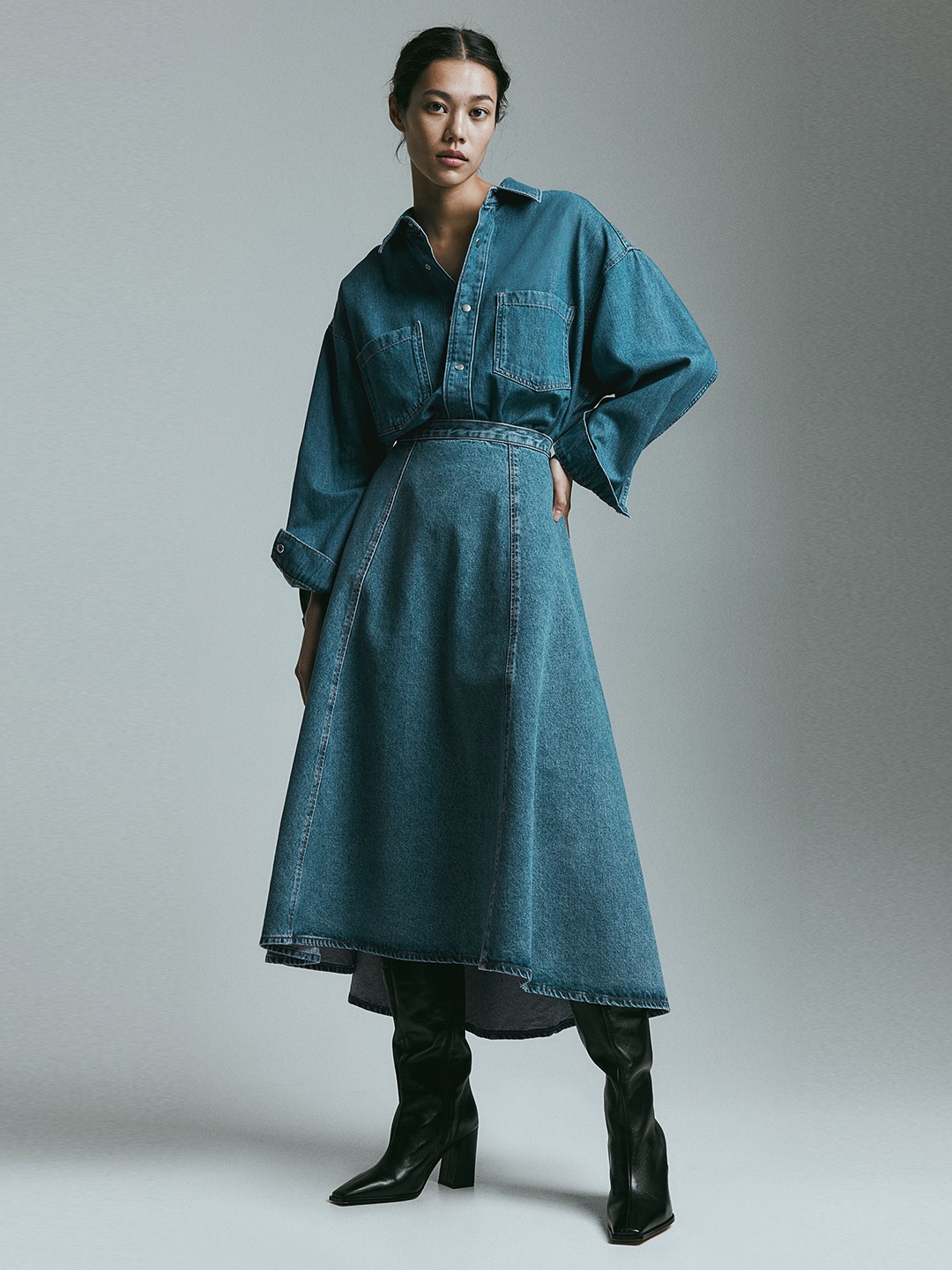 

H&M Pure Cotton Circular Skirt, Blue