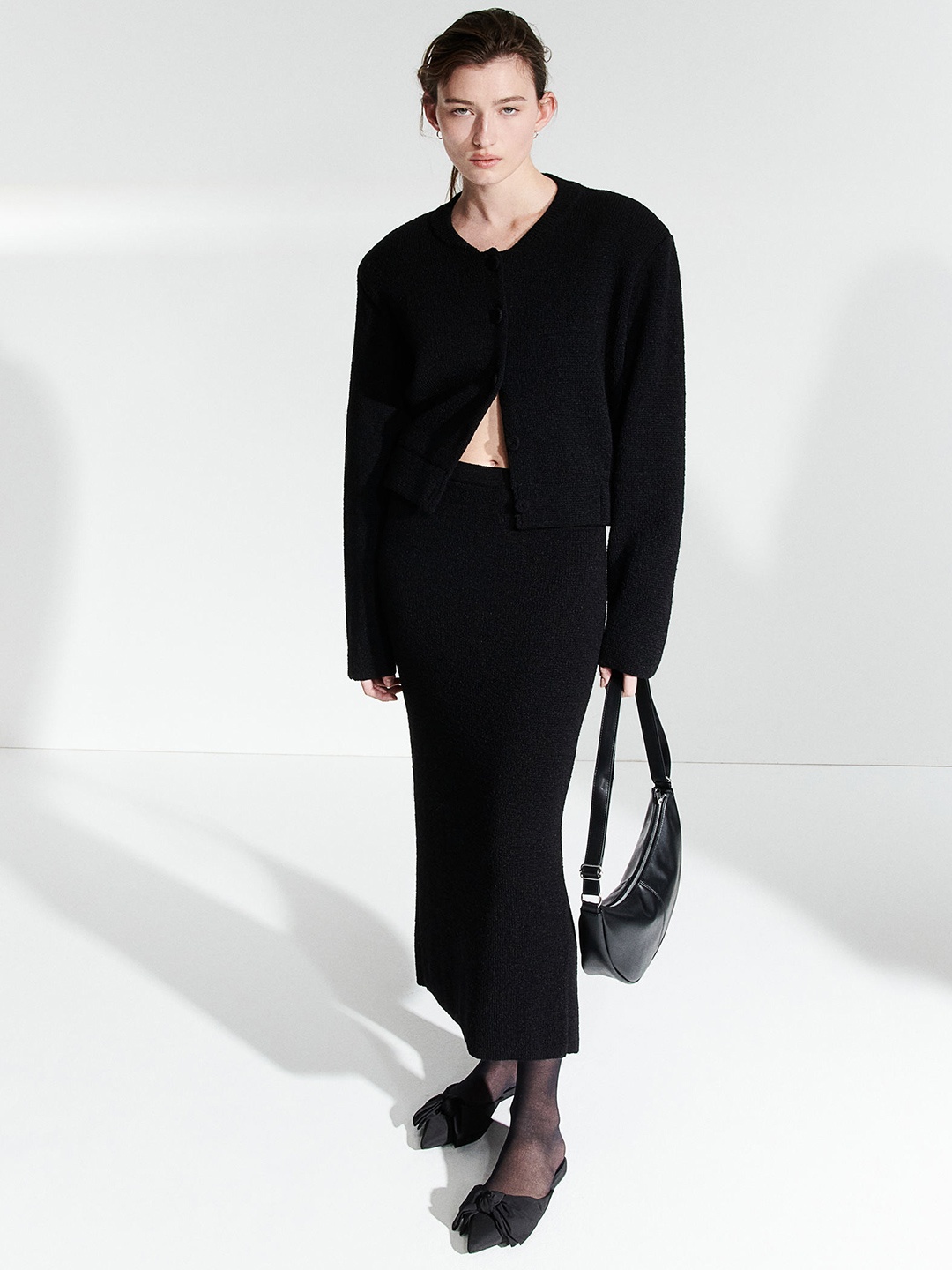 

H&M Knitted Column Skirt, Black