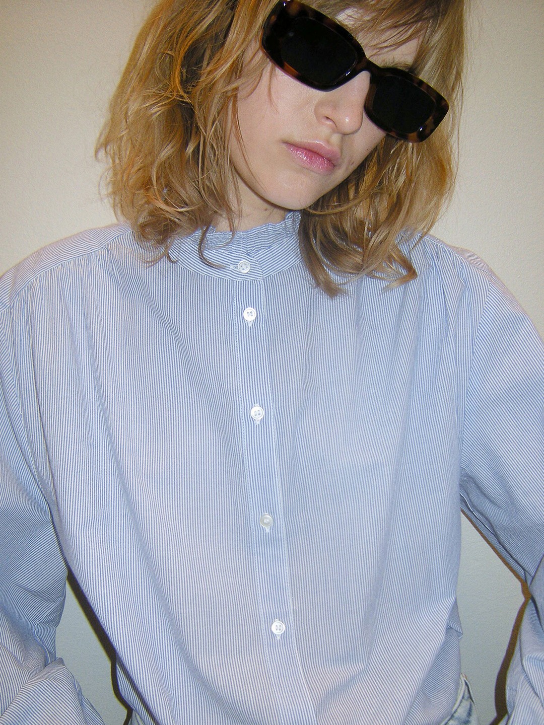 

H&M Frill-Trimmed Pure Cotton Blouse, Blue