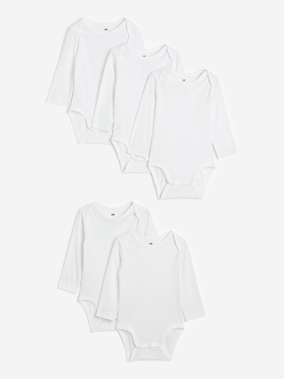 

H&M Boys 5-Pack Long-Sleeved Bodysuits, White