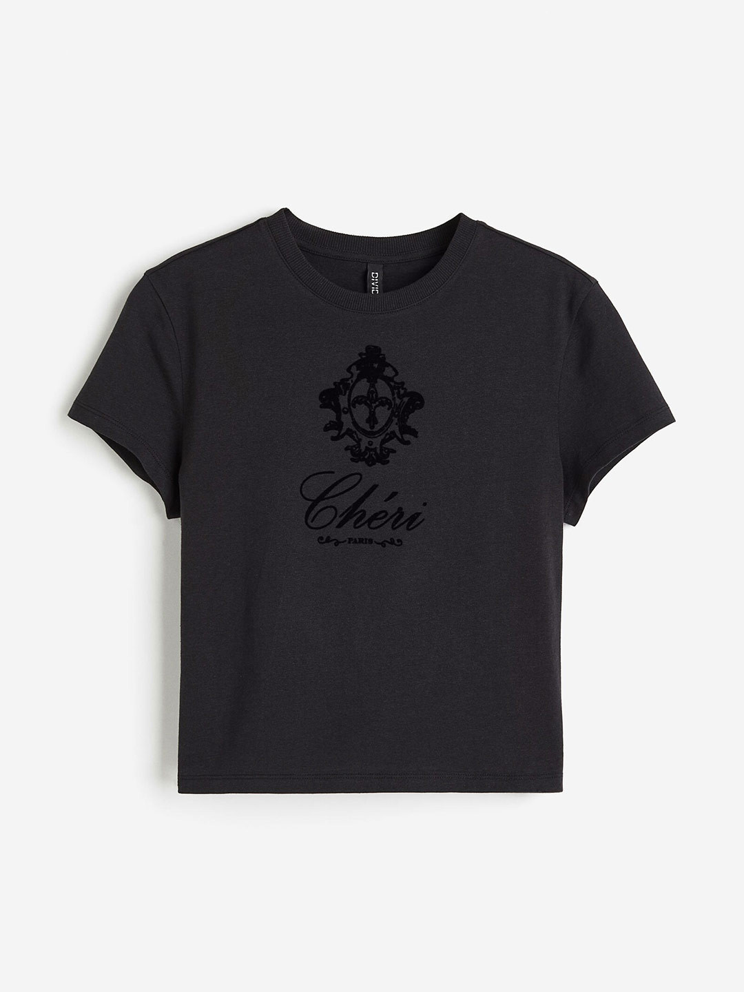 

H&M Women Pure Cotton Printed T-shirt, Black