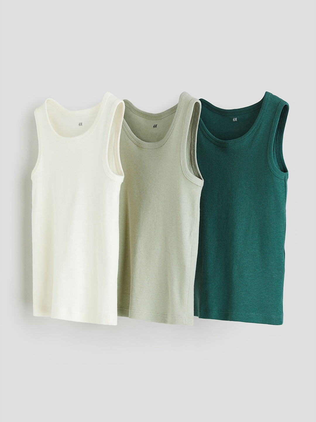 

H&M Boys Pure Cotton 3-Pack Vest Tops, Green
