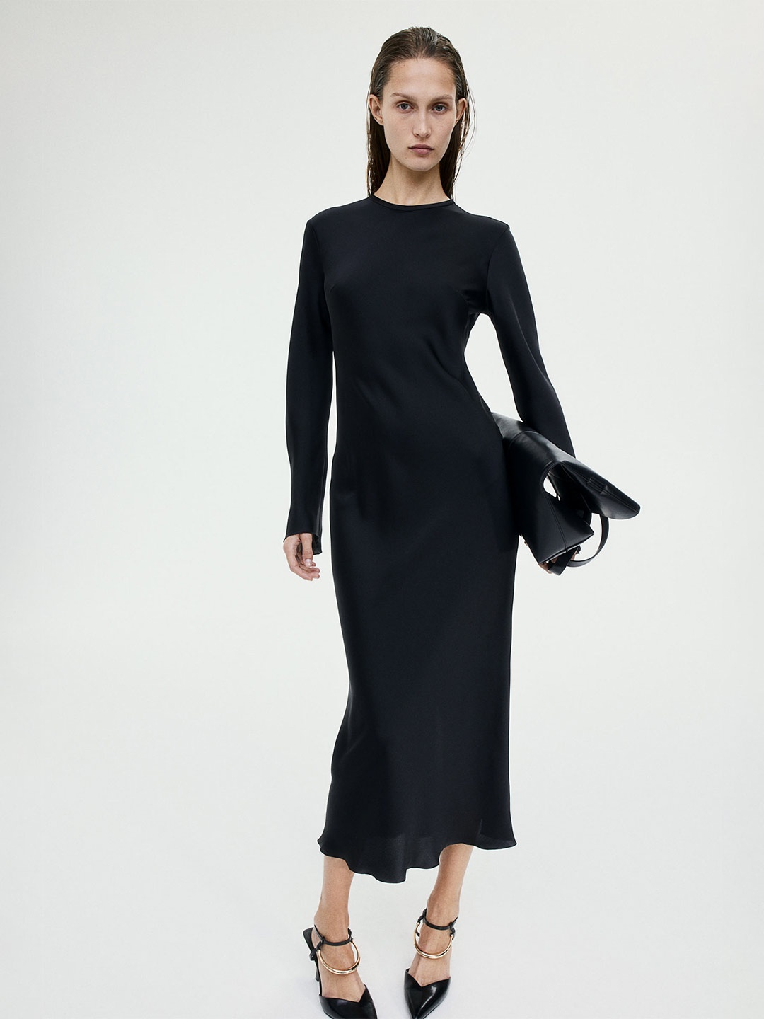 

H&M Long-Sleeved Midi Dress, Black