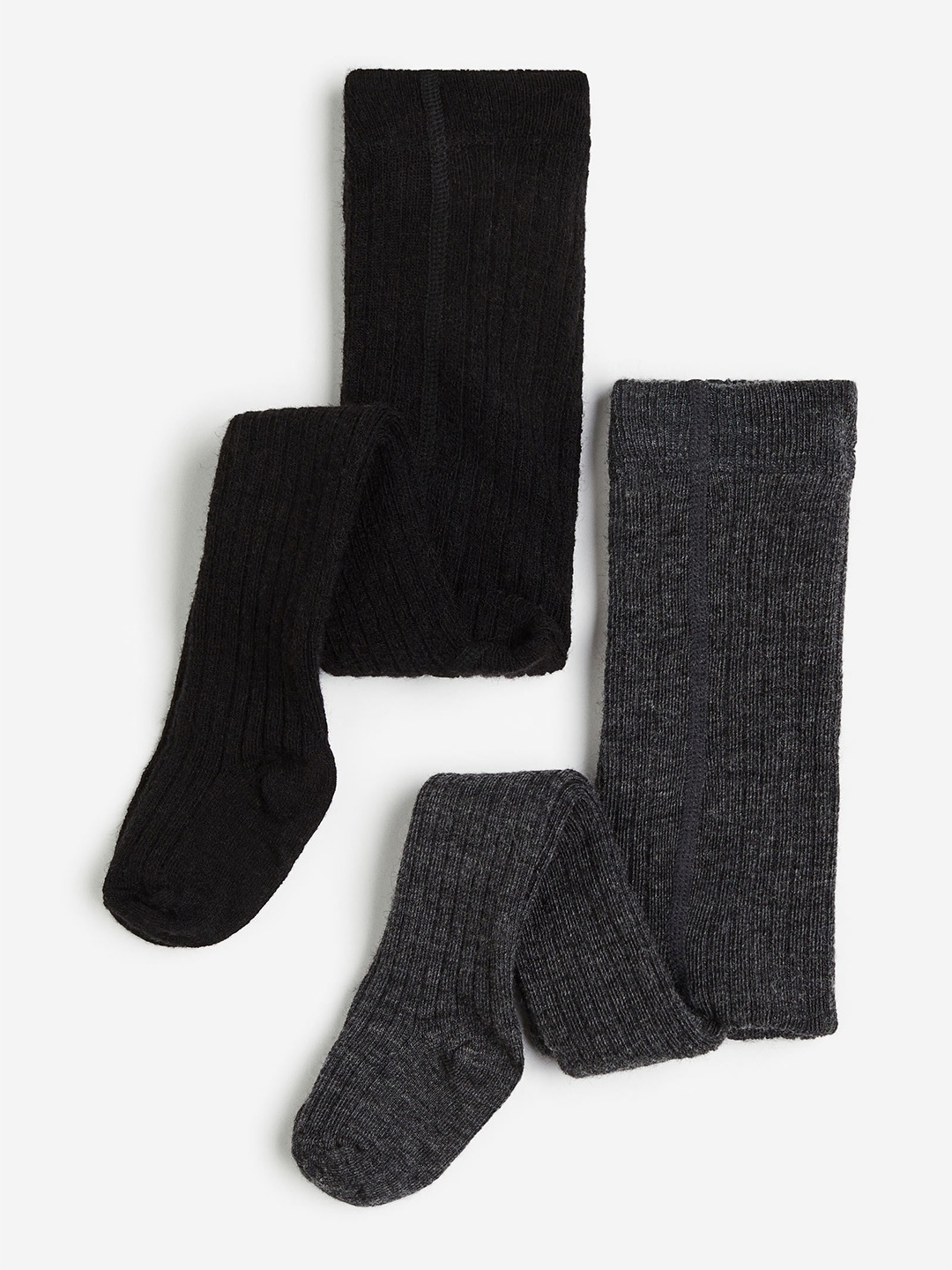 

H&M Boys 2-Pack Wool-Blend Tights, Black