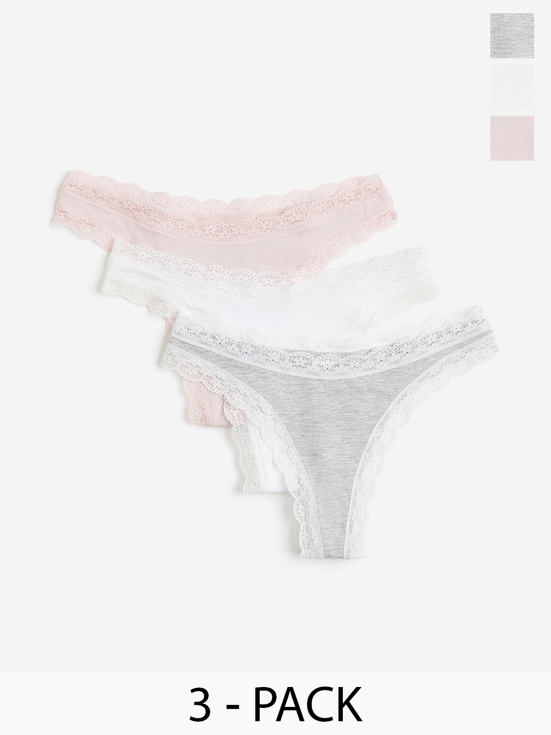 

H&M Women Pack of 3 Low-Rise Cotton Thong Briefs, Pink