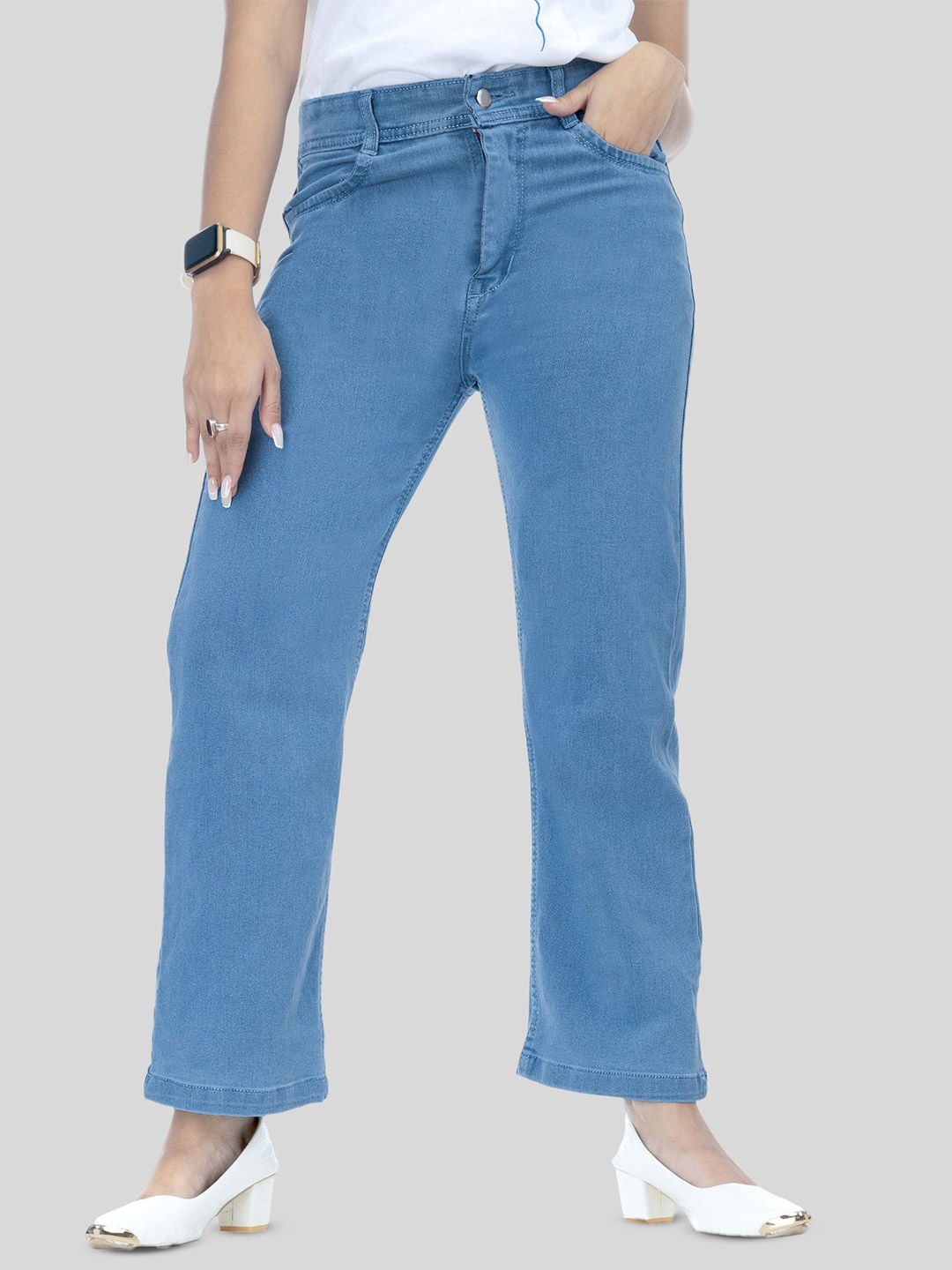 

BAESD Women Mid Rise Jean Straight Fit Cotton Jeans, Blue