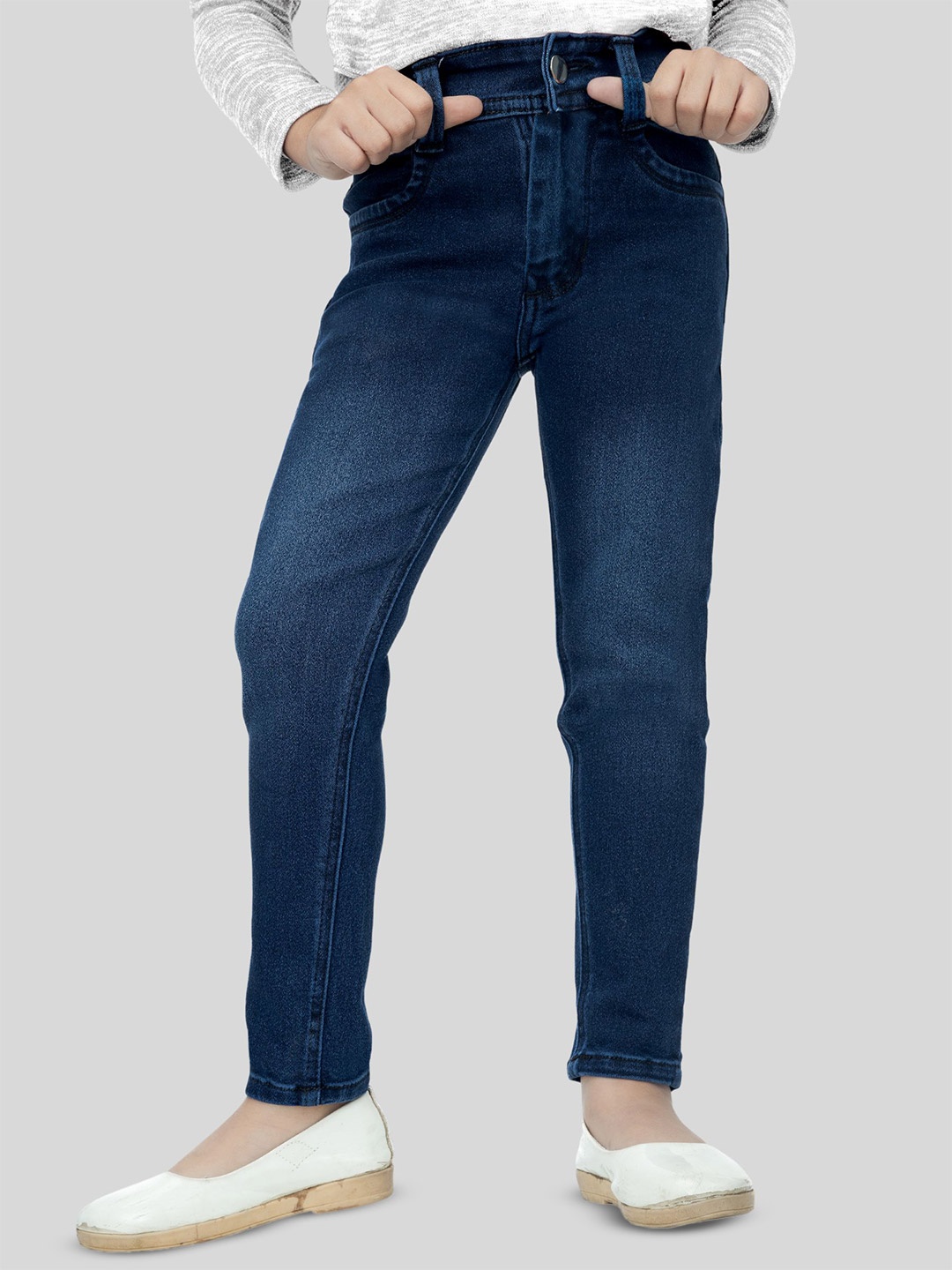 

BAESD Girls Mid Rise Jean Light Fade Cotton Jeans, Navy blue