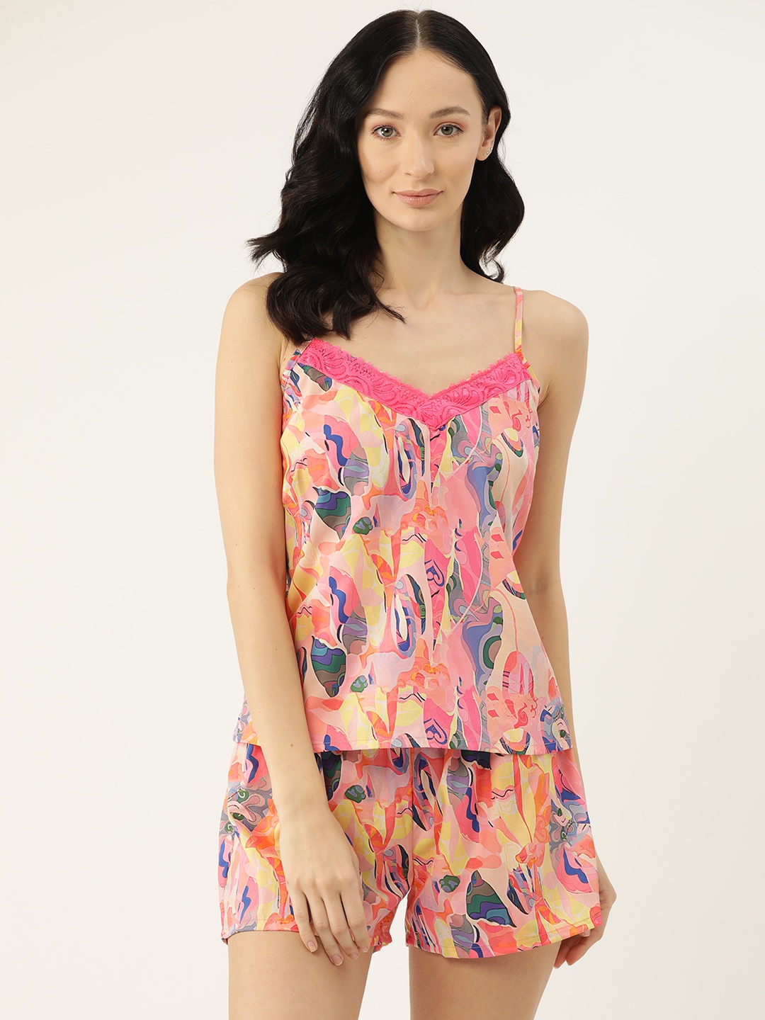 

Ms.Lingies Abstract Printed Satin Night Suit, Peach