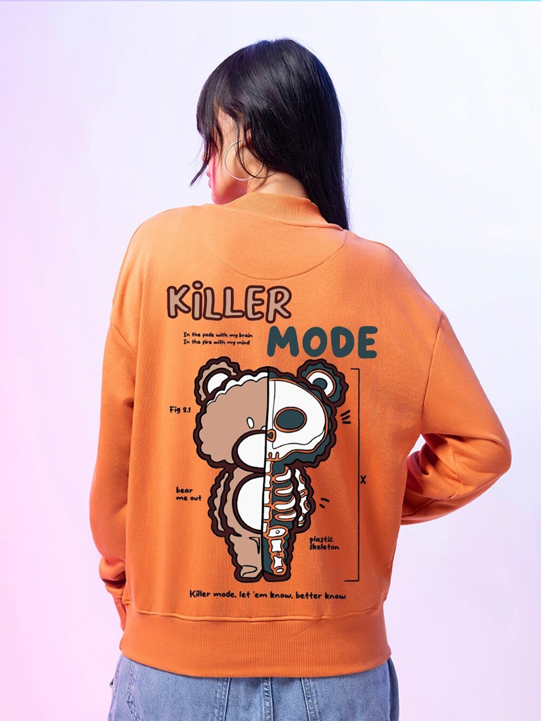 

Bewakoof Killer Mode Graphic Printed Oversized Pullover Sweatshirt, Orange