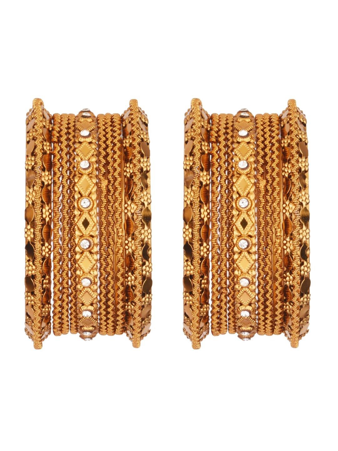 

Efulgenz Set Of 18 Gold Plated Crystals Studded Bracelet Bangles