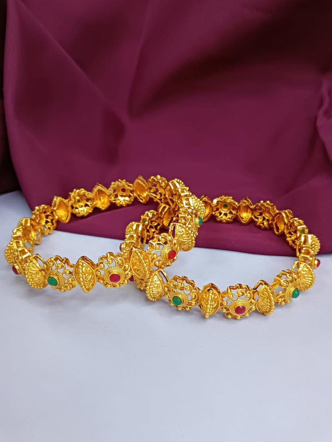 

Efulgenz Set Of 2 Gold-Plated Crystal-Studded Bracelet Bangles