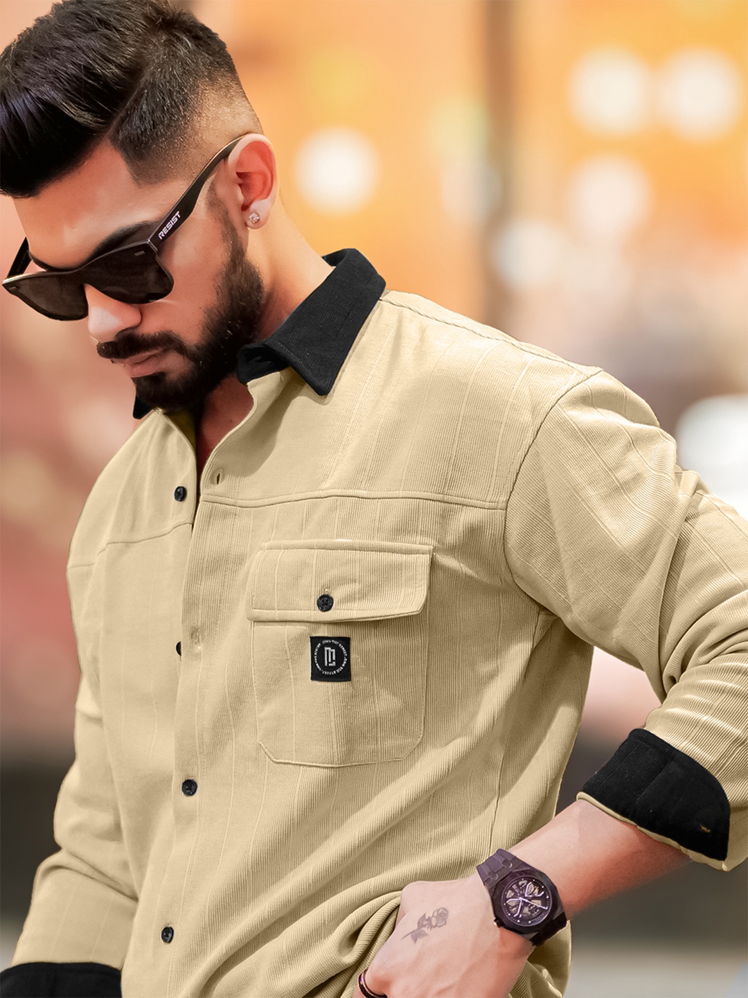 

Maniac Classic Fit Striped Spread Collar Cotton Shirt, Beige