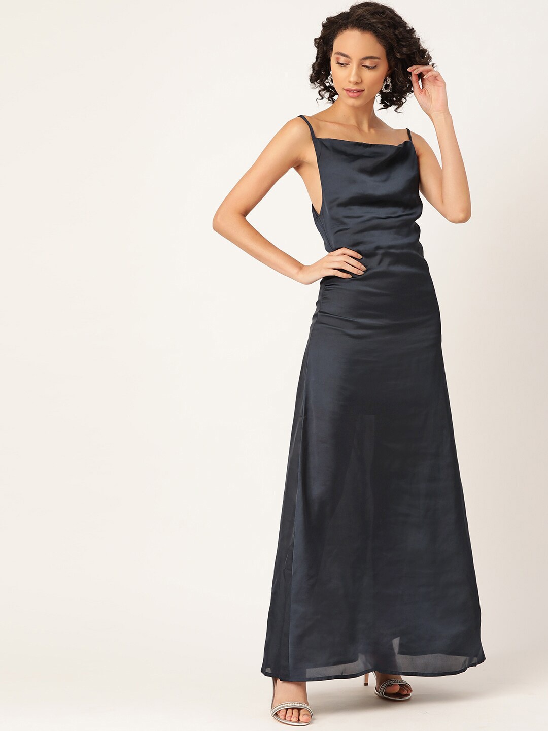 

DODO & MOA Satin Shoulder Straps Maxi Dress, Black