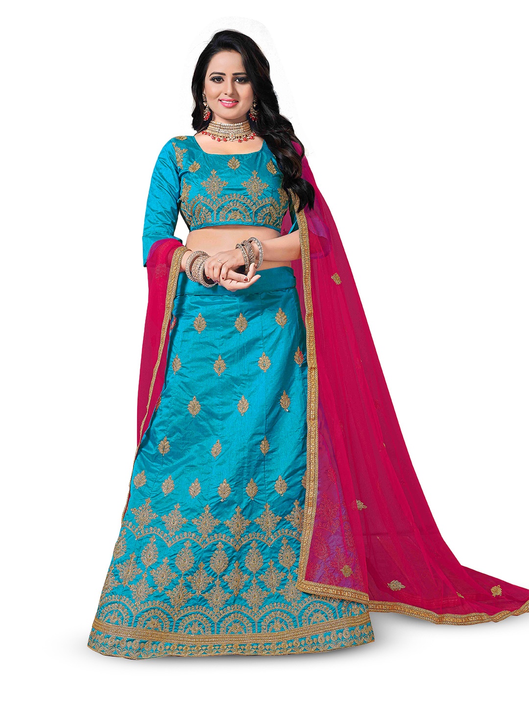 

MANVAA Embroidered Semi-Stitched Lehenga & Unstitched Blouse With Dupatta, Blue