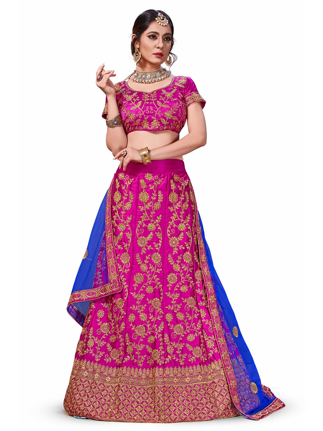 

MANVAA Embroidered Semi-Stitched Lehenga & Unstitched Blouse With Dupatta, Pink