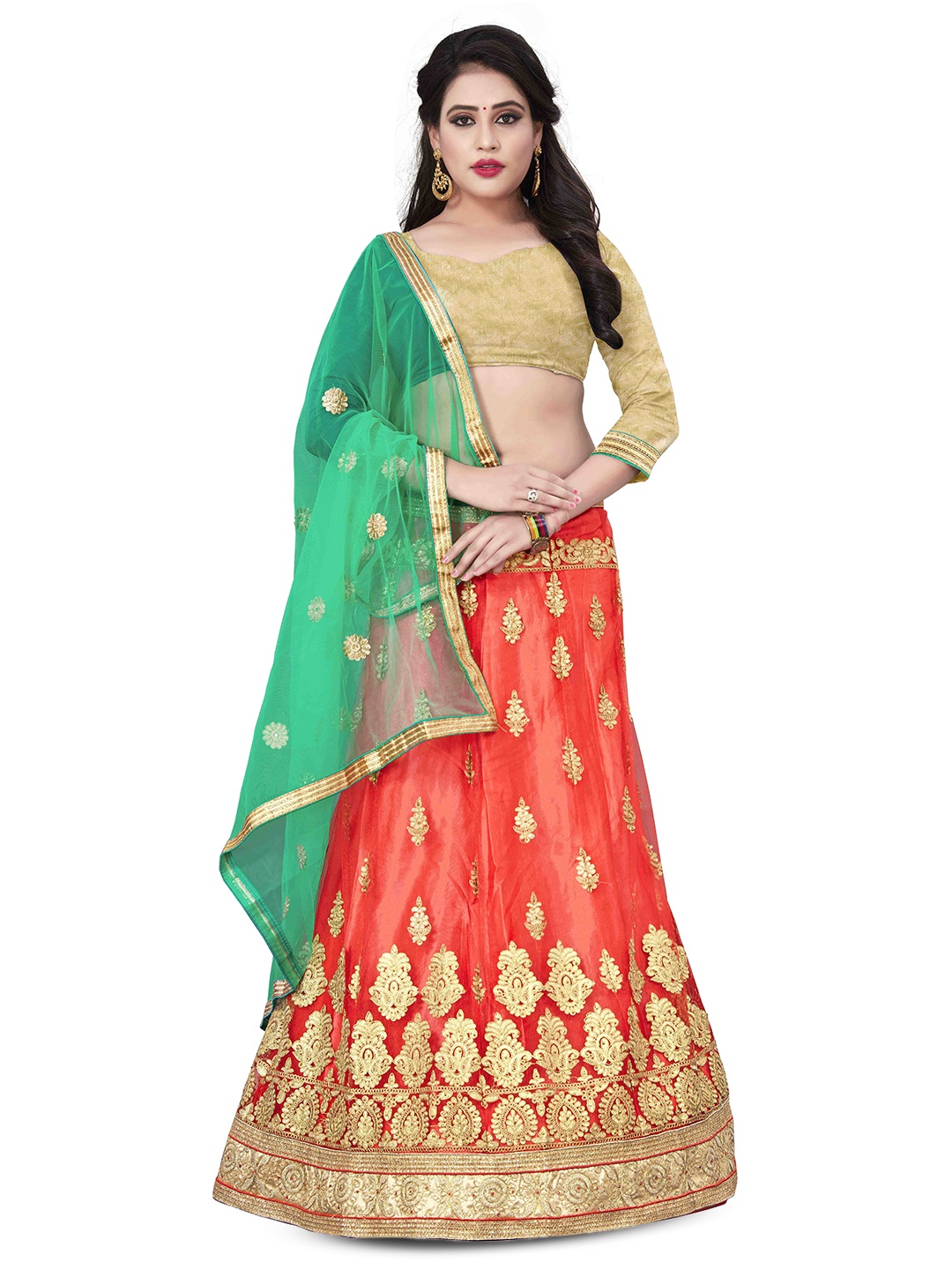 

MANVAA Thread Work Semi-Stitched Lehenga & Unstitched Blouse With Dupatta, Pink