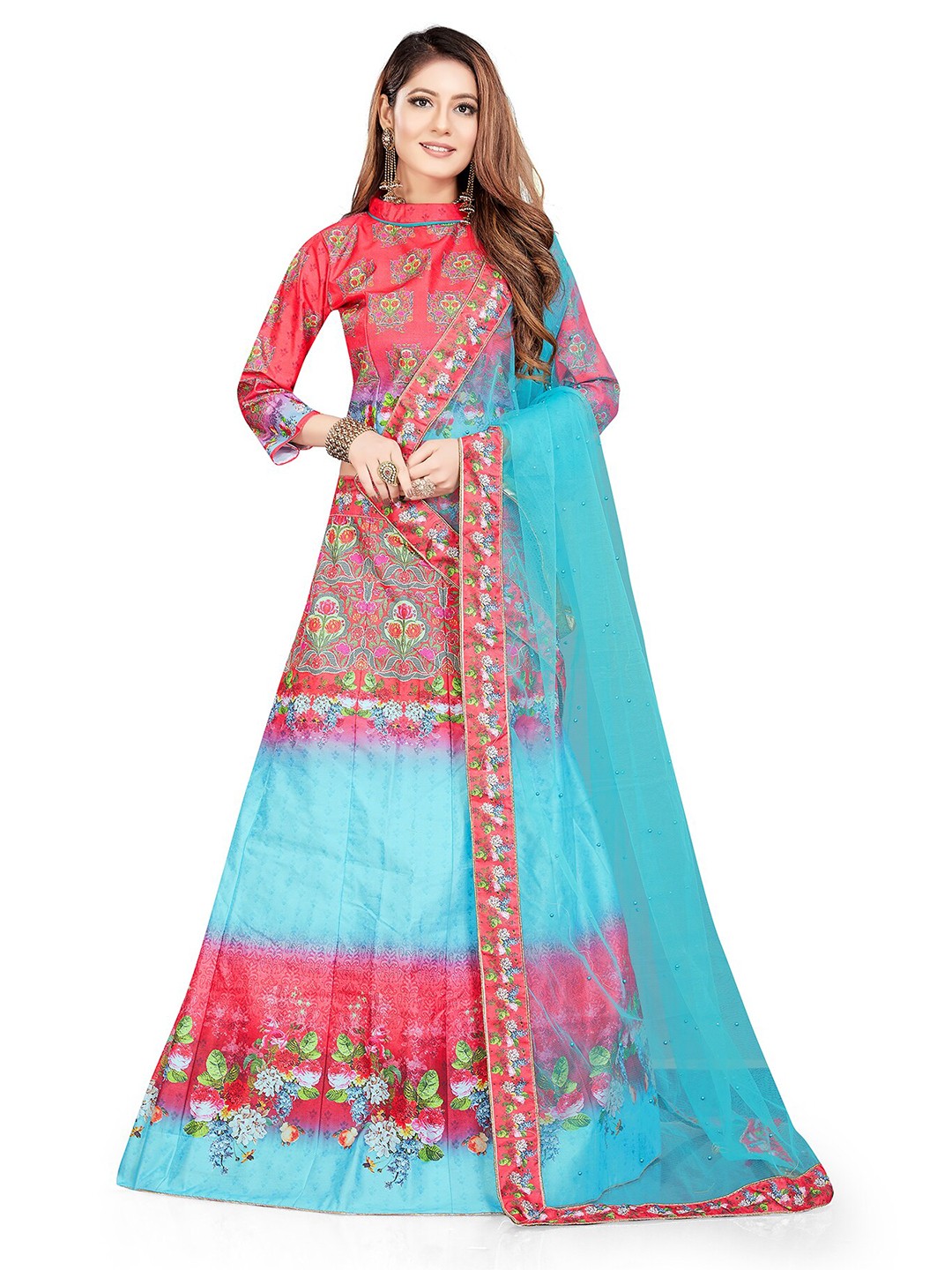 

MANVAA Printed Semi-Stitched Lehenga & Unstitched Blouse With Dupatta, Blue