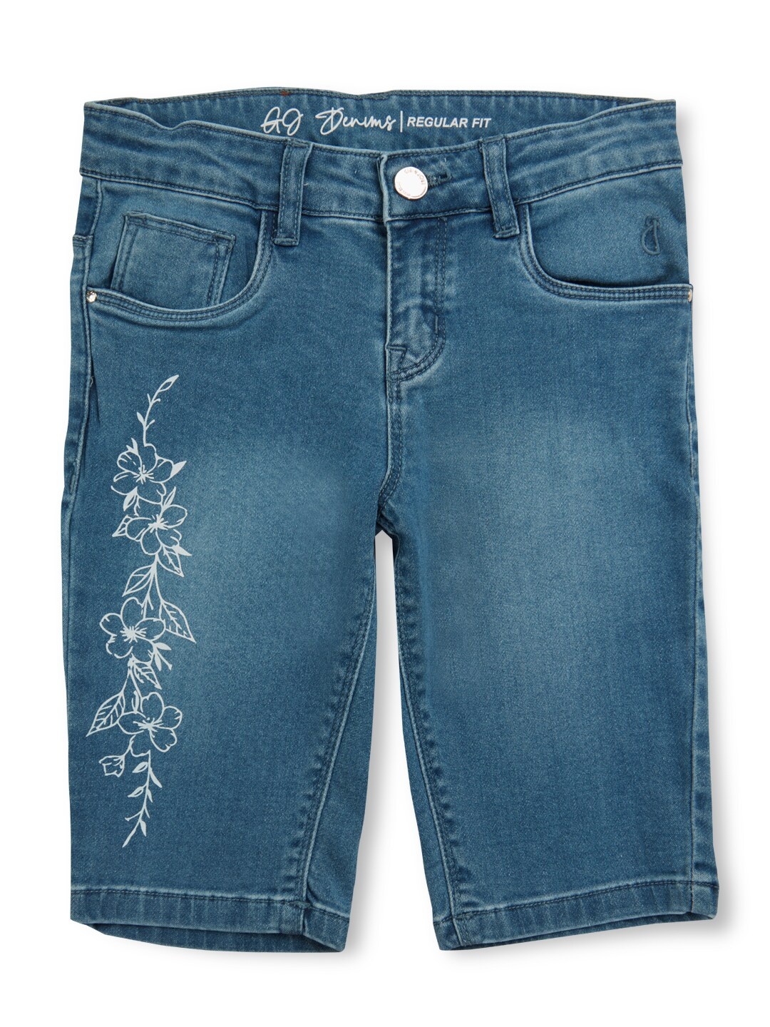 

Gini and Jony Girls Printed Mid Rise Denim Cotton Capris, Blue