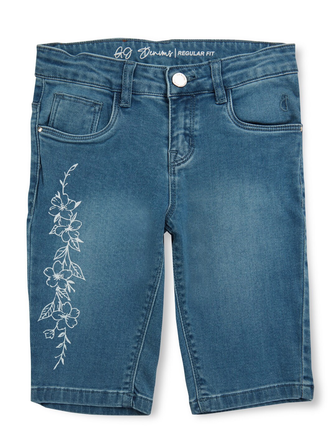 

Gini and Jony Girls Mid Rise Denim Cotton Capris, Blue