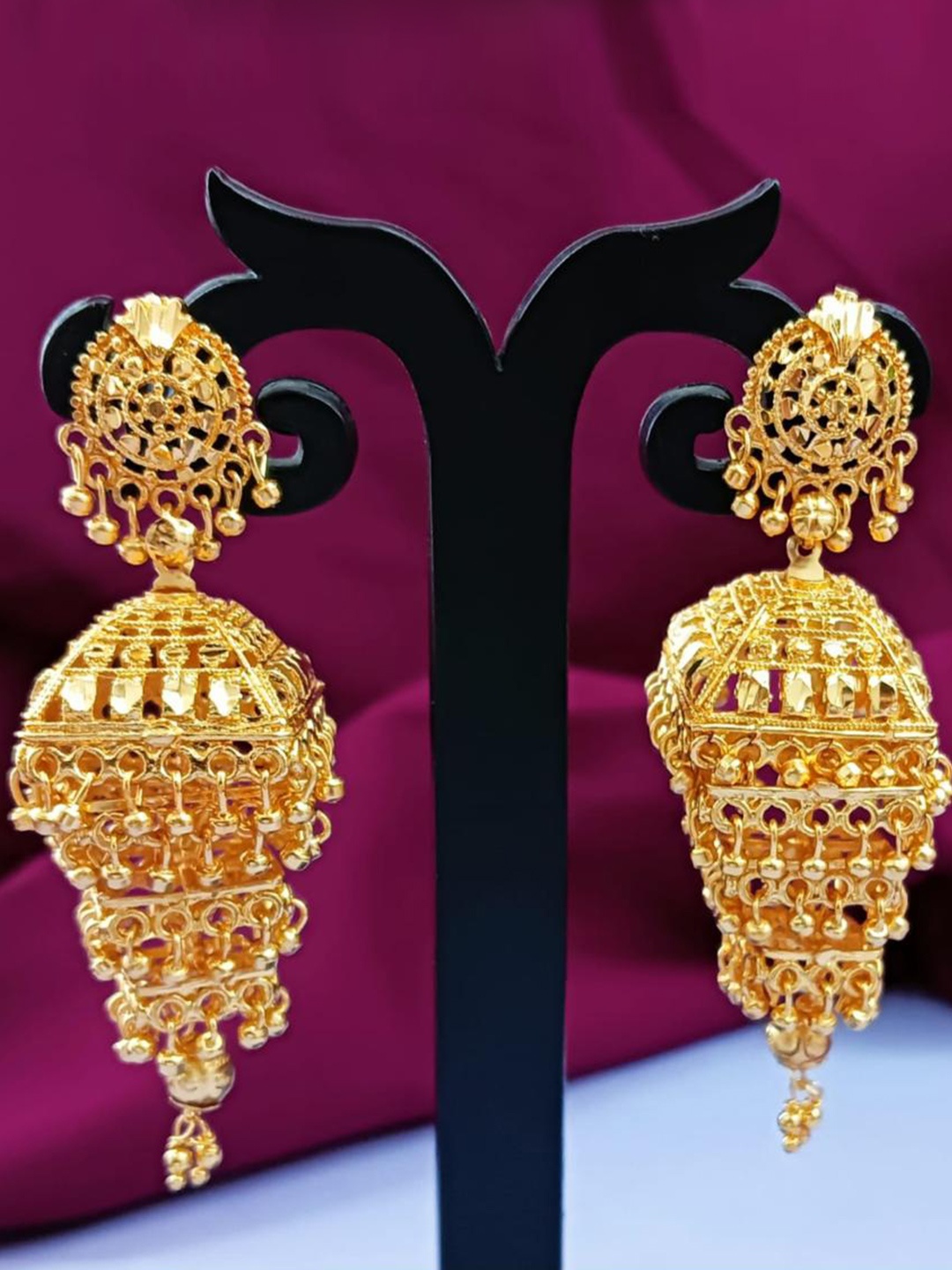 

Efulgenz Gold-Plated Antique Layered Dome Shaped Jhumkas