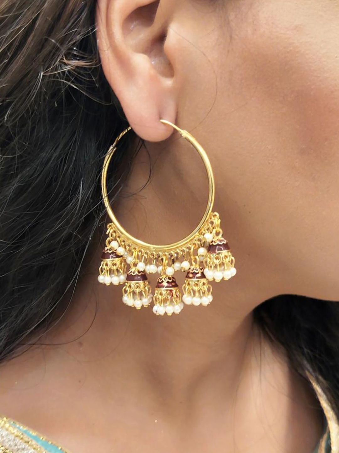 

Efulgenz Gold-Plated Beaded Contemporary Hoop Earrings
