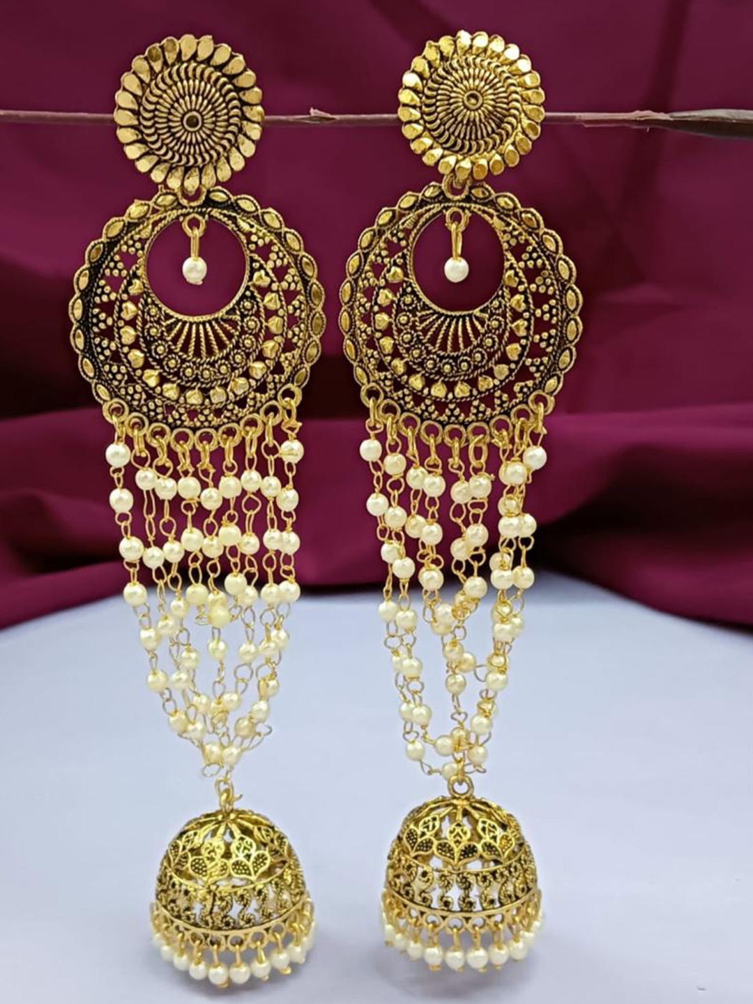 

Efulgenz Gold-Plated Beaded Contemporary Jhumkas