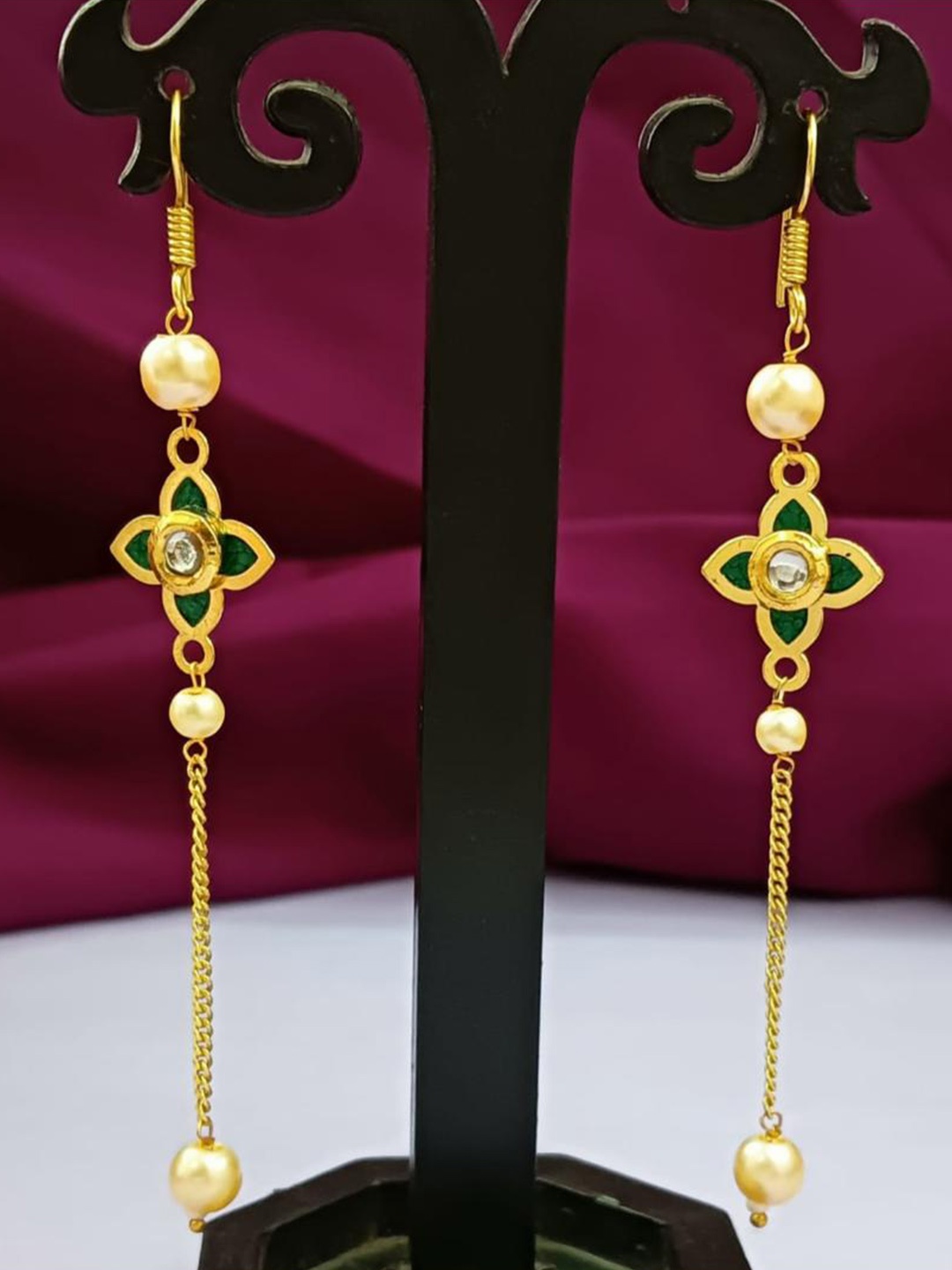 

Efulgenz Gold-Plated Stone Studded Beaded Enameled Contemporary Drop Earrings