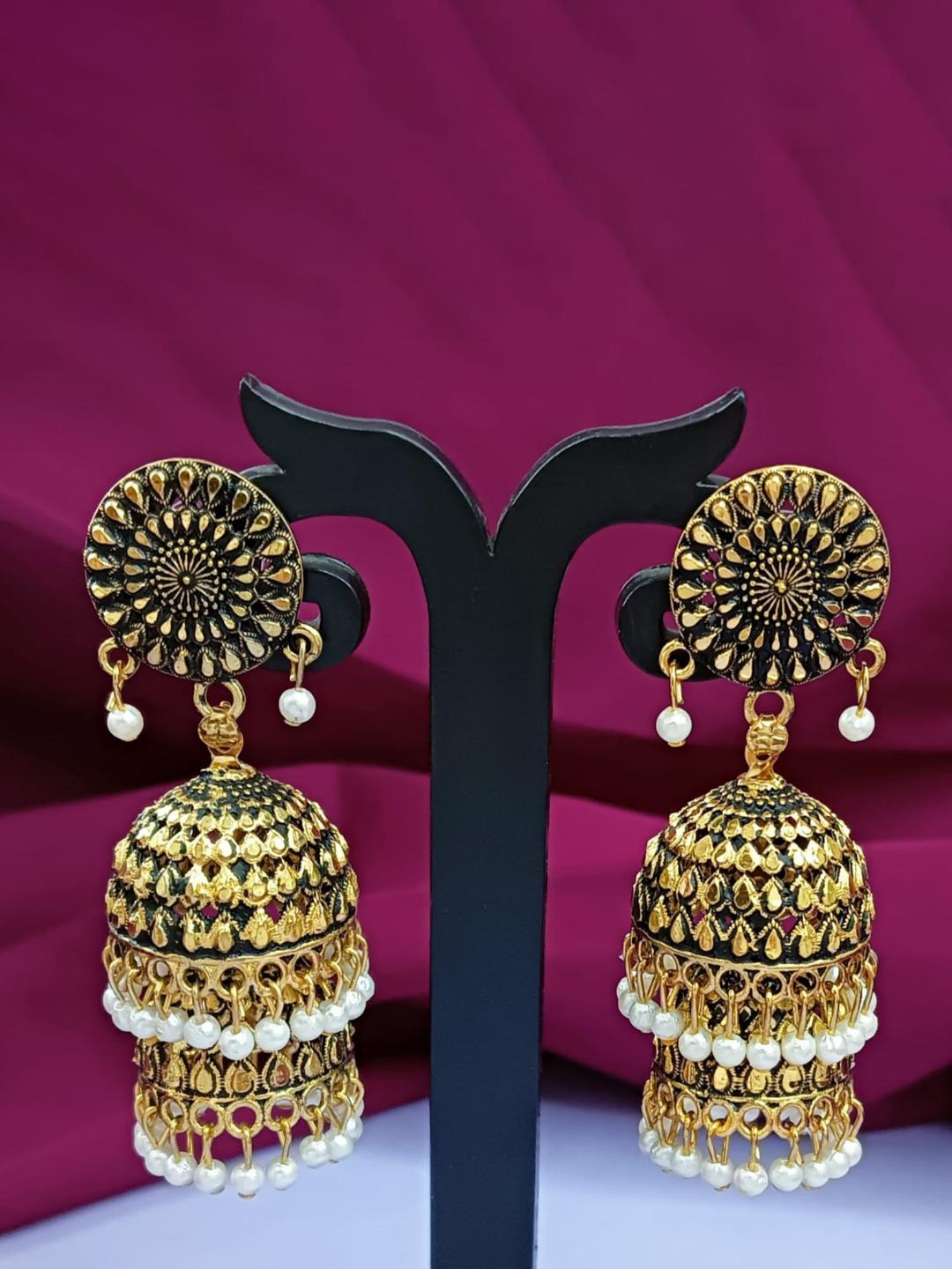 

Efulgenz Gold-Plated Beaded Antique Jhumkas