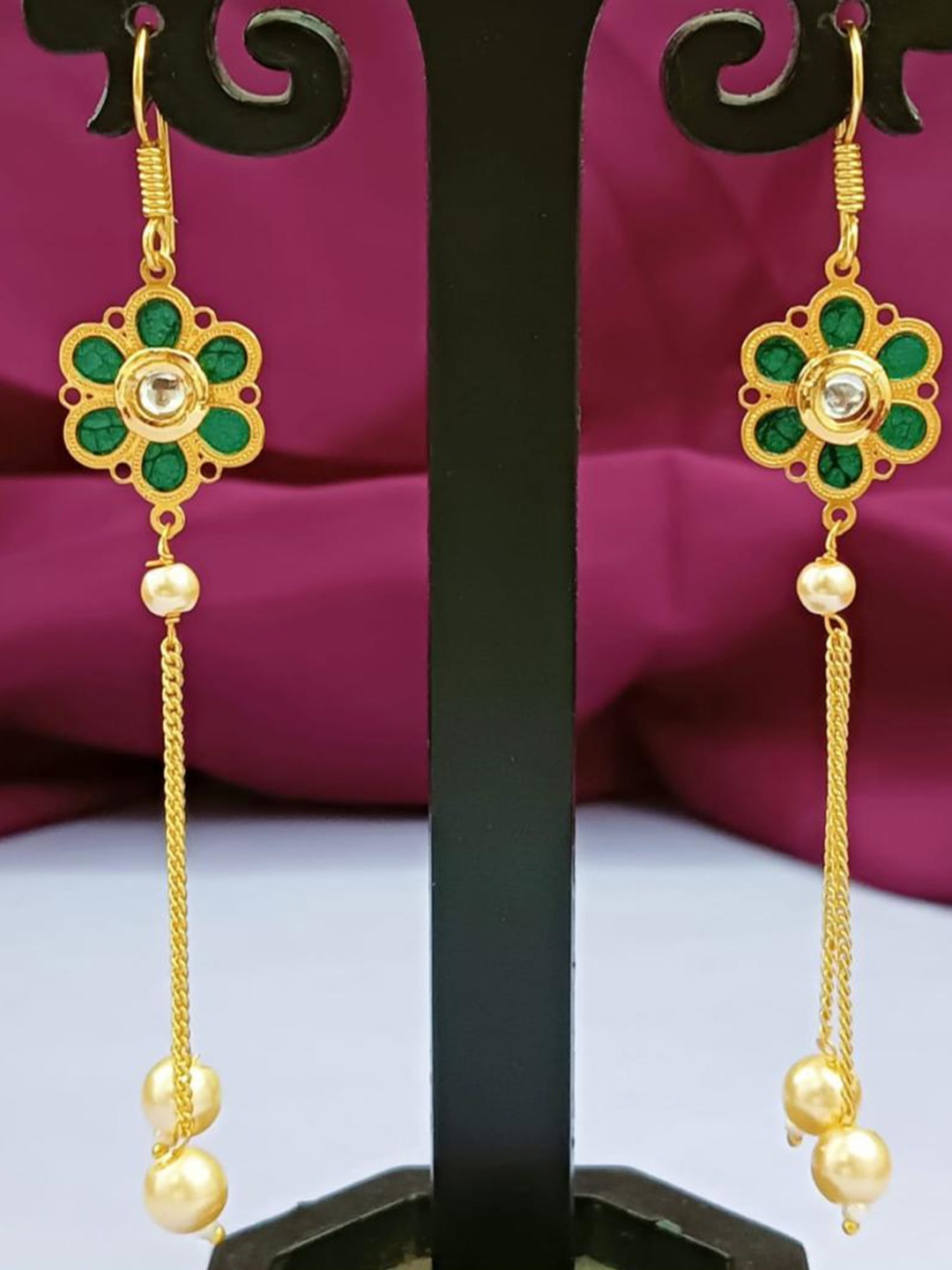 

Efulgenz Gold-Plated Stone Studded Beaded Enameled Contemporary Drop Earrings