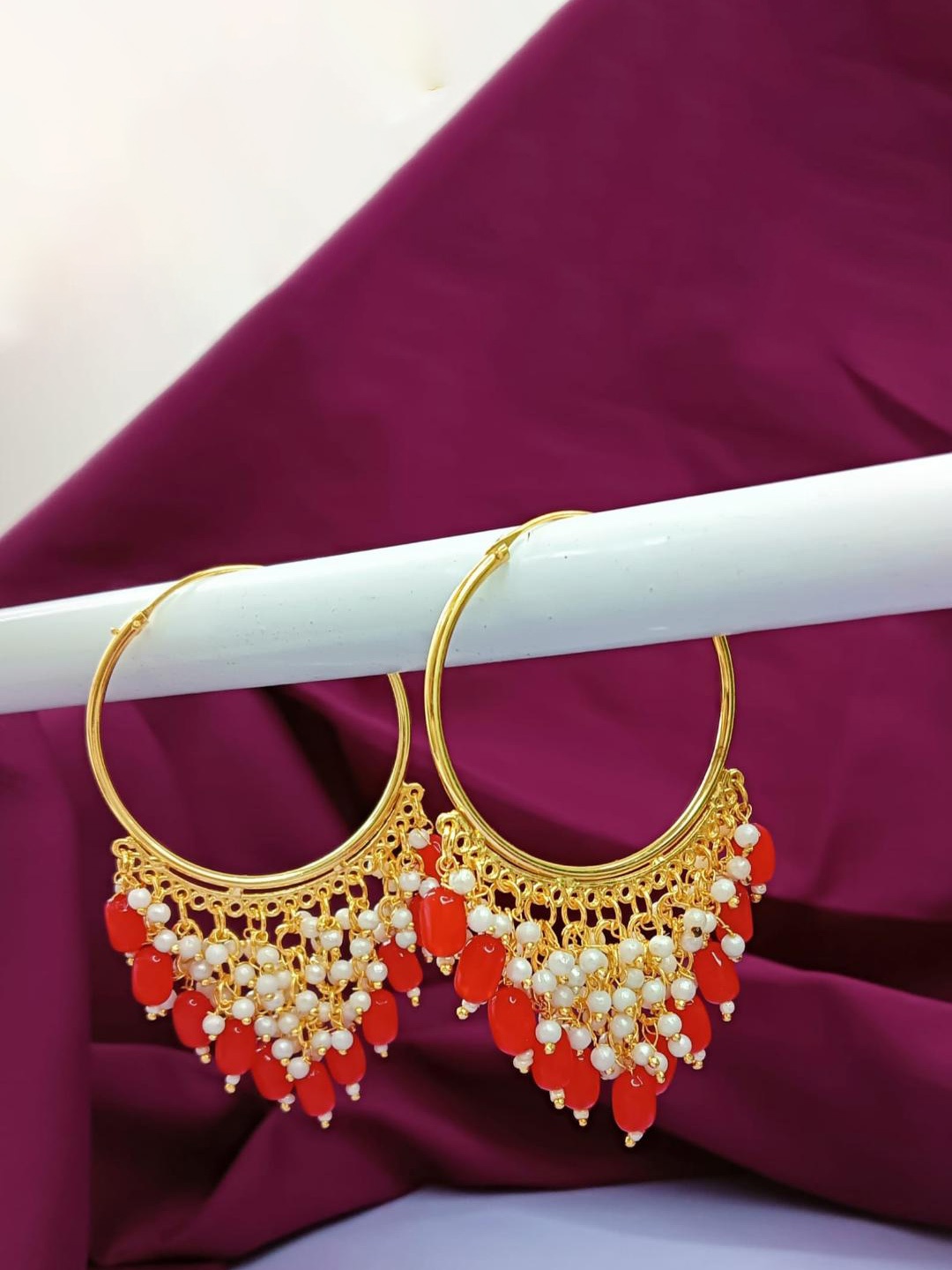 

Efulgenz Gold-Plated Contemporary Hoop Earrings, Red