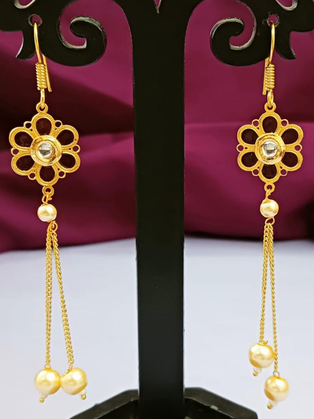 

Efulgenz Gold-Plated Contemporary Drop Earrings, Maroon