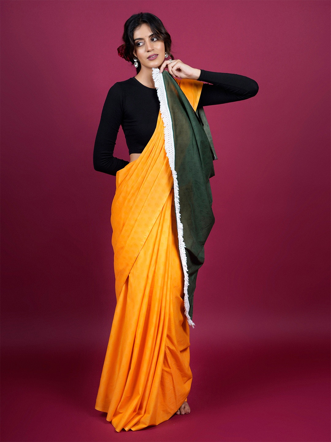 

BUTA BUTI Floral Woven Design Pure Cotton Saree, Yellow