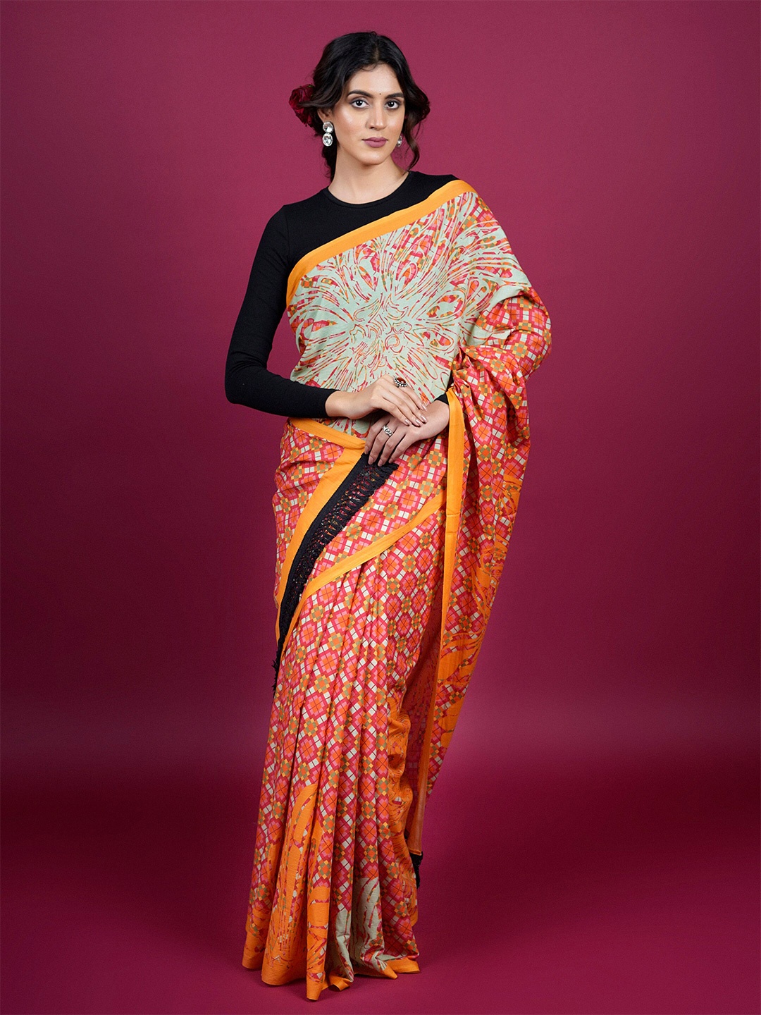 

BUTA BUTI Floral Printed Pure Cotton Saree, Pink